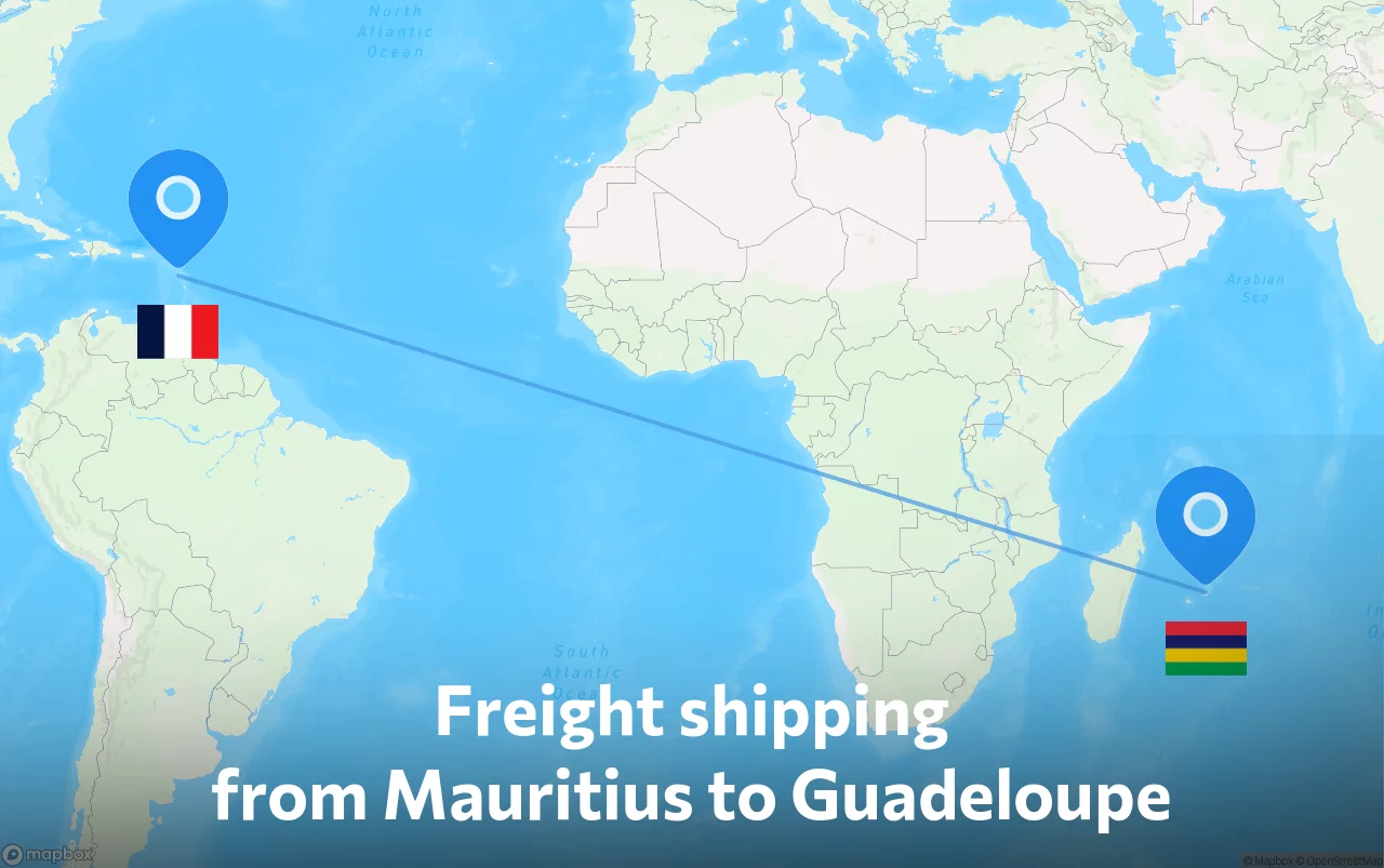 Shipping route from Mauritius to Guadeloupe