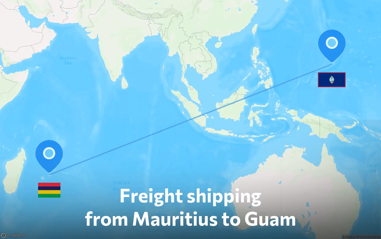 Shipping route from Mauritius to Guam