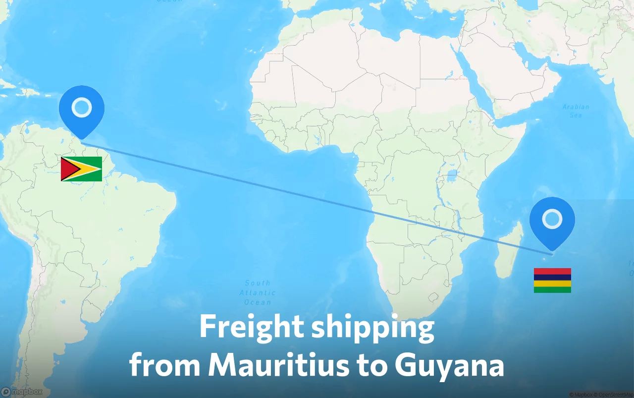 Shipping route from Mauritius to Guyana