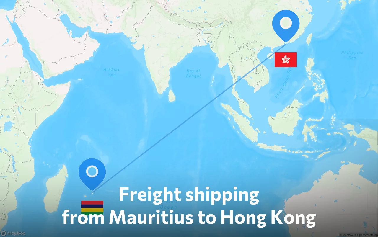Shipping route from Mauritius to Hong Kong