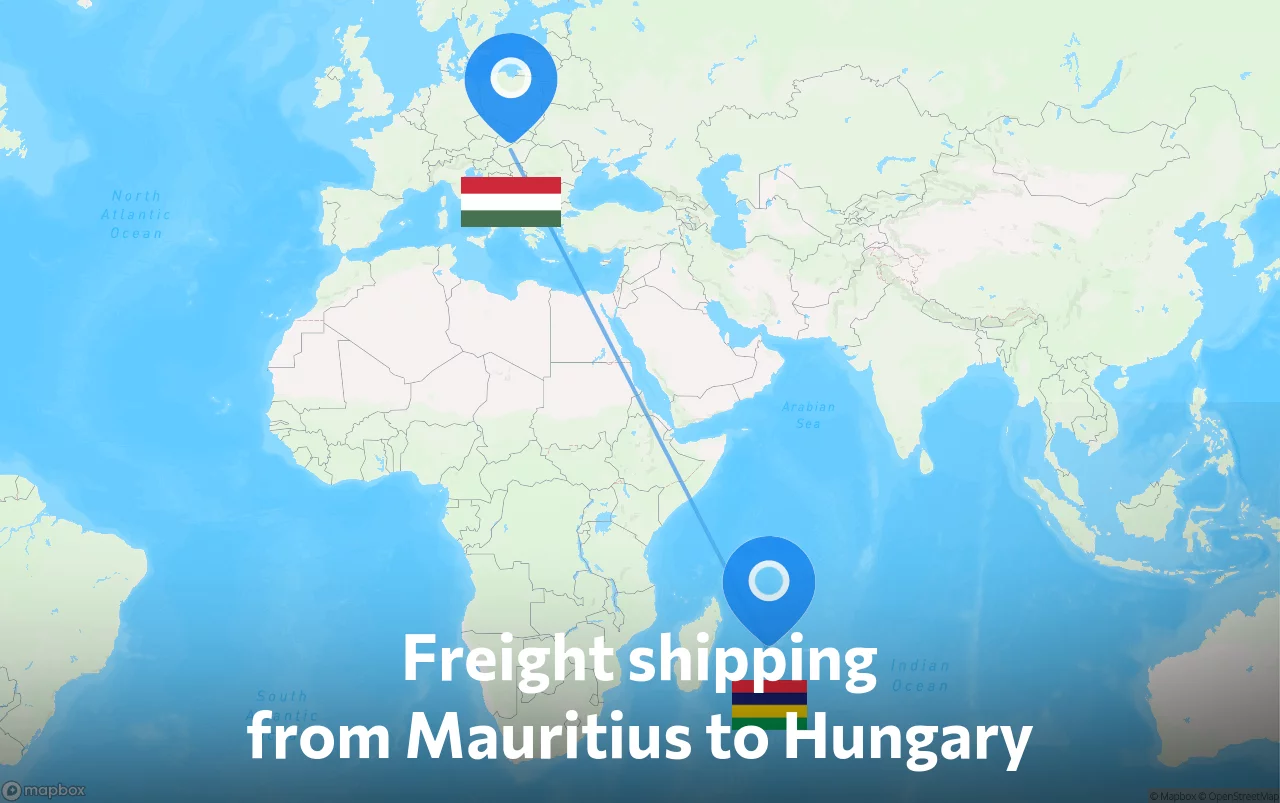 Shipping route from Mauritius to Hungary