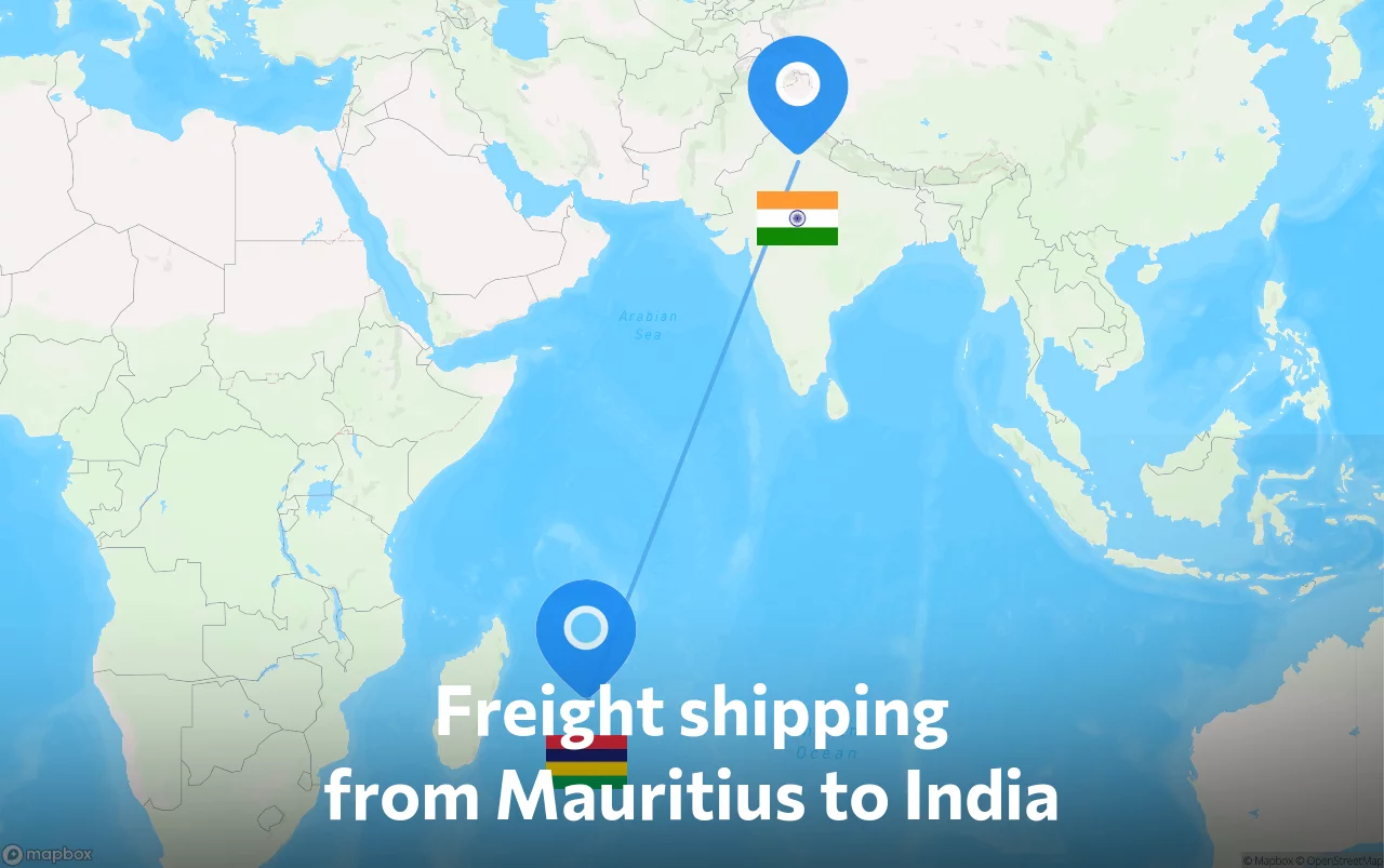 Shipping route from Mauritius to India