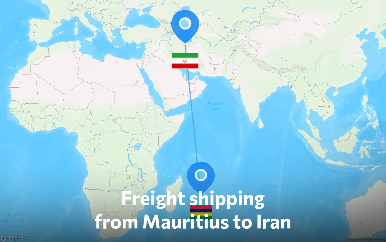 Shipping route from Mauritius to Iran