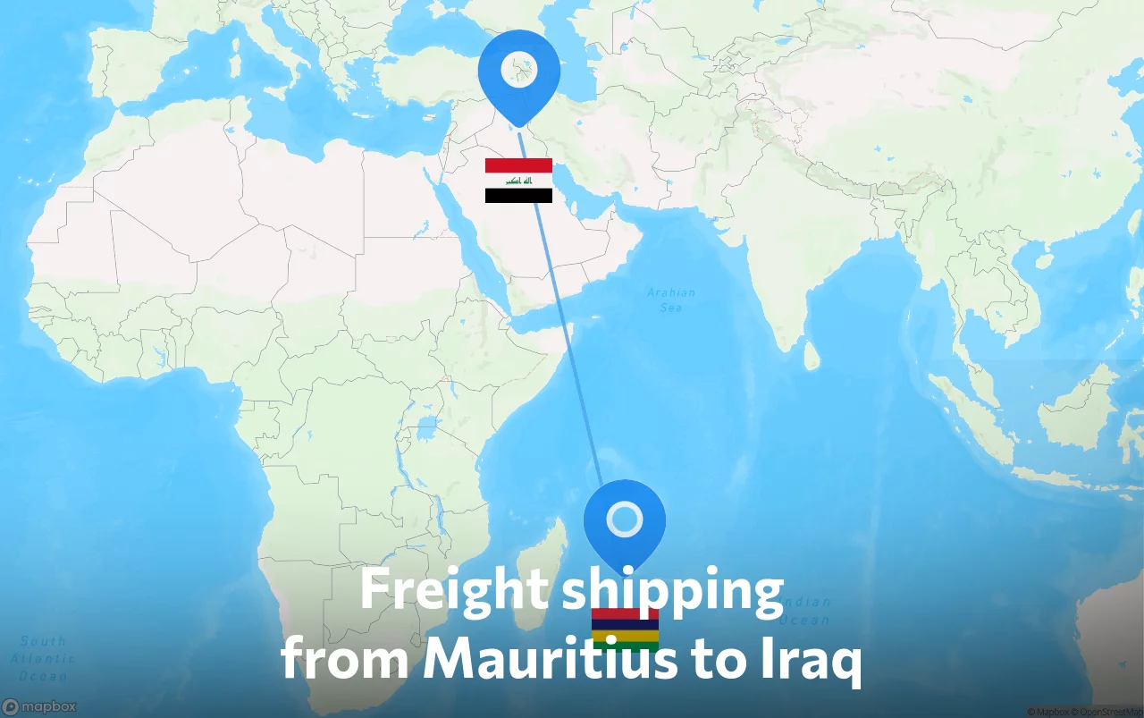 Shipping route from Mauritius to Iraq