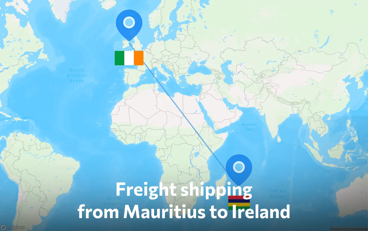 Shipping route from Mauritius to Ireland
