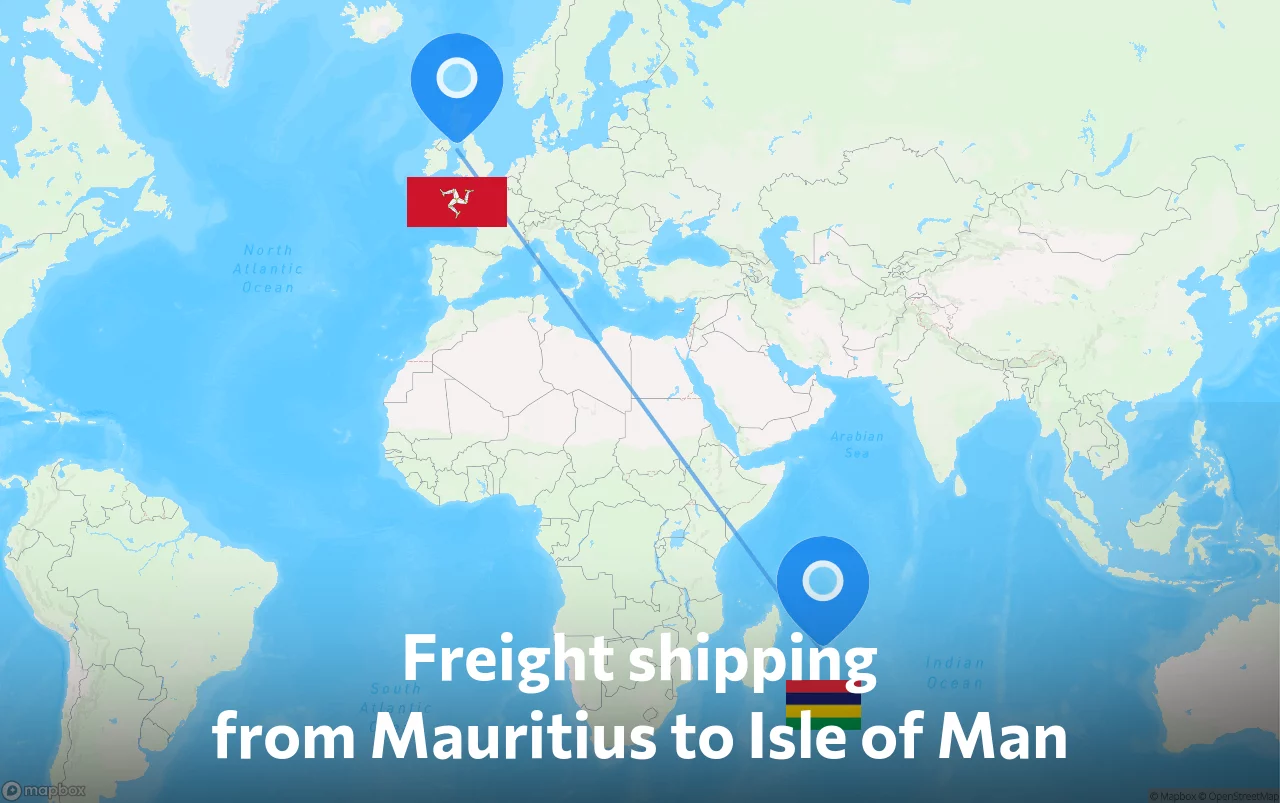 Shipping route from Mauritius to Isle of Man