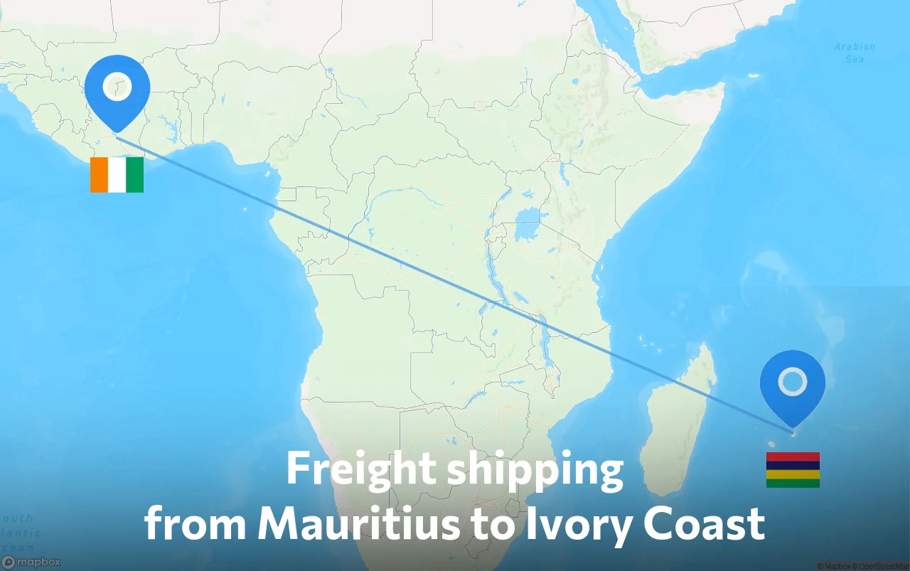 Shipping route from Mauritius to Ivory Coast