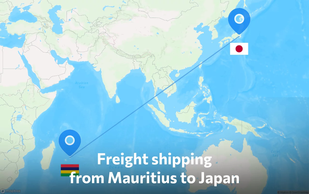 Shipping route from Mauritius to Japan