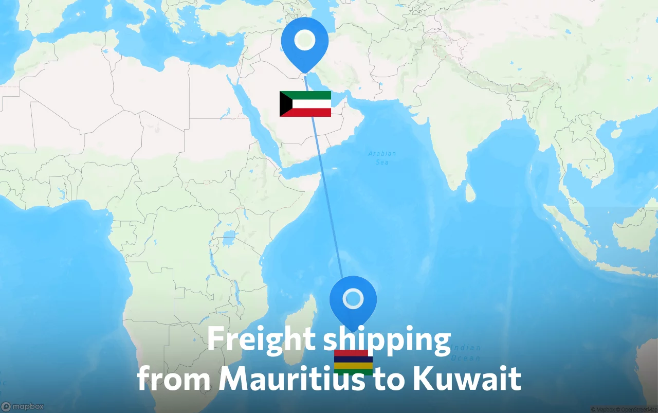 Shipping route from Mauritius to Kuwait