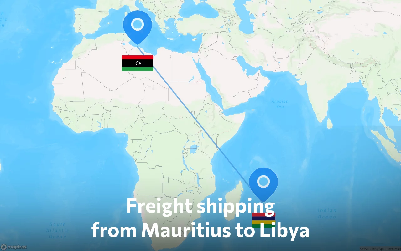Shipping route from Mauritius to Libya