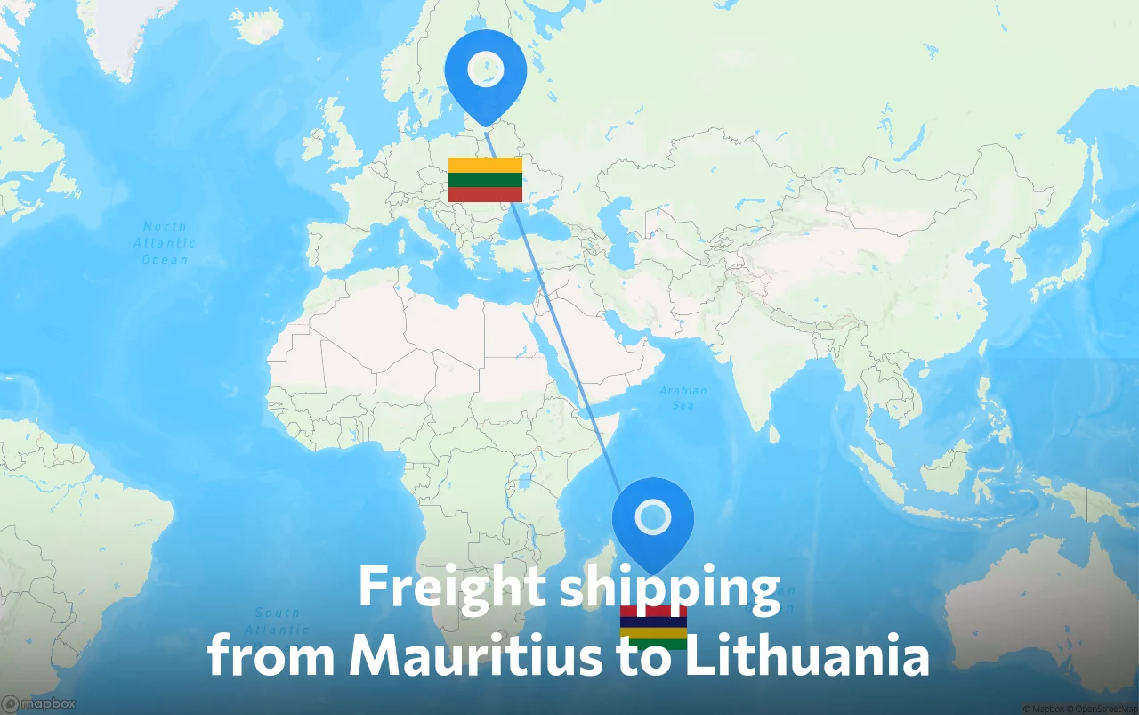 Shipping route from Mauritius to Lithuania