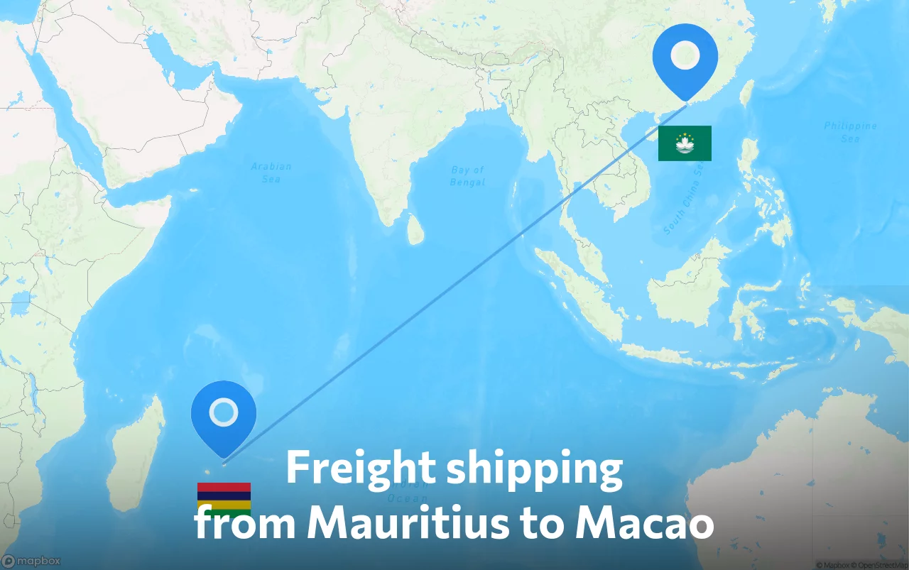 Shipping route from Mauritius to Macao