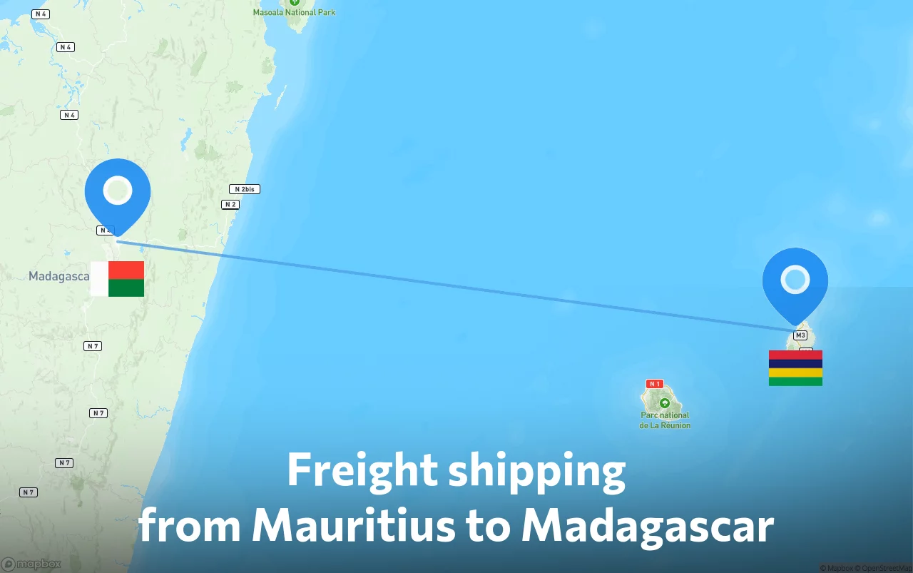 Shipping route from Mauritius to Madagascar