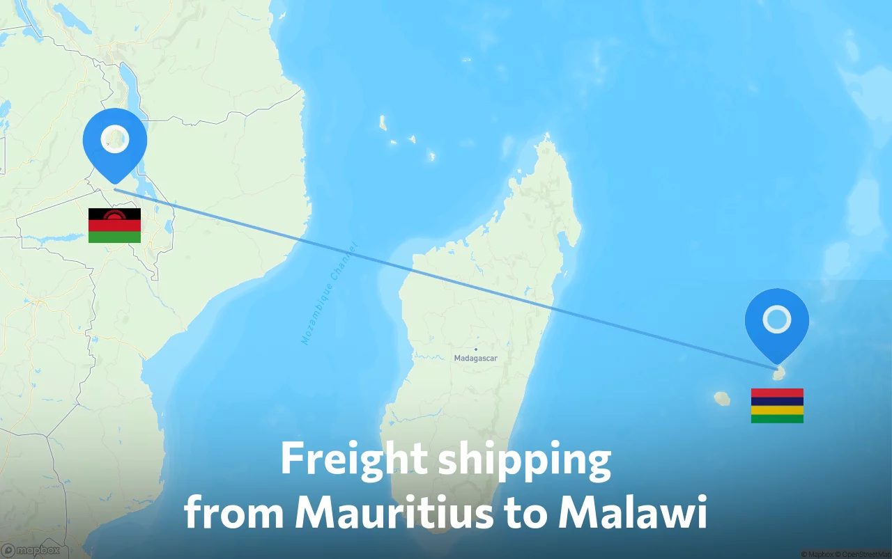 Shipping route from Mauritius to Malawi