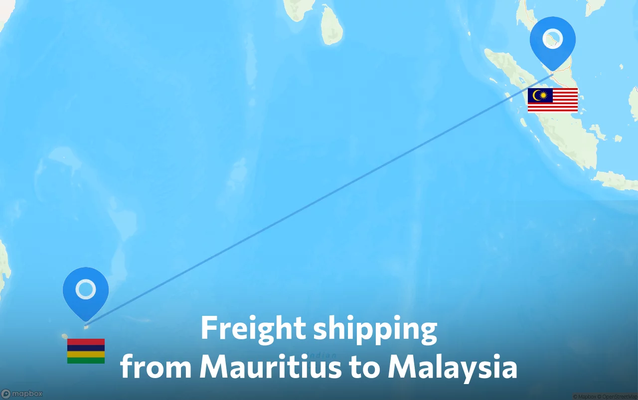 Shipping route from Mauritius to Malaysia