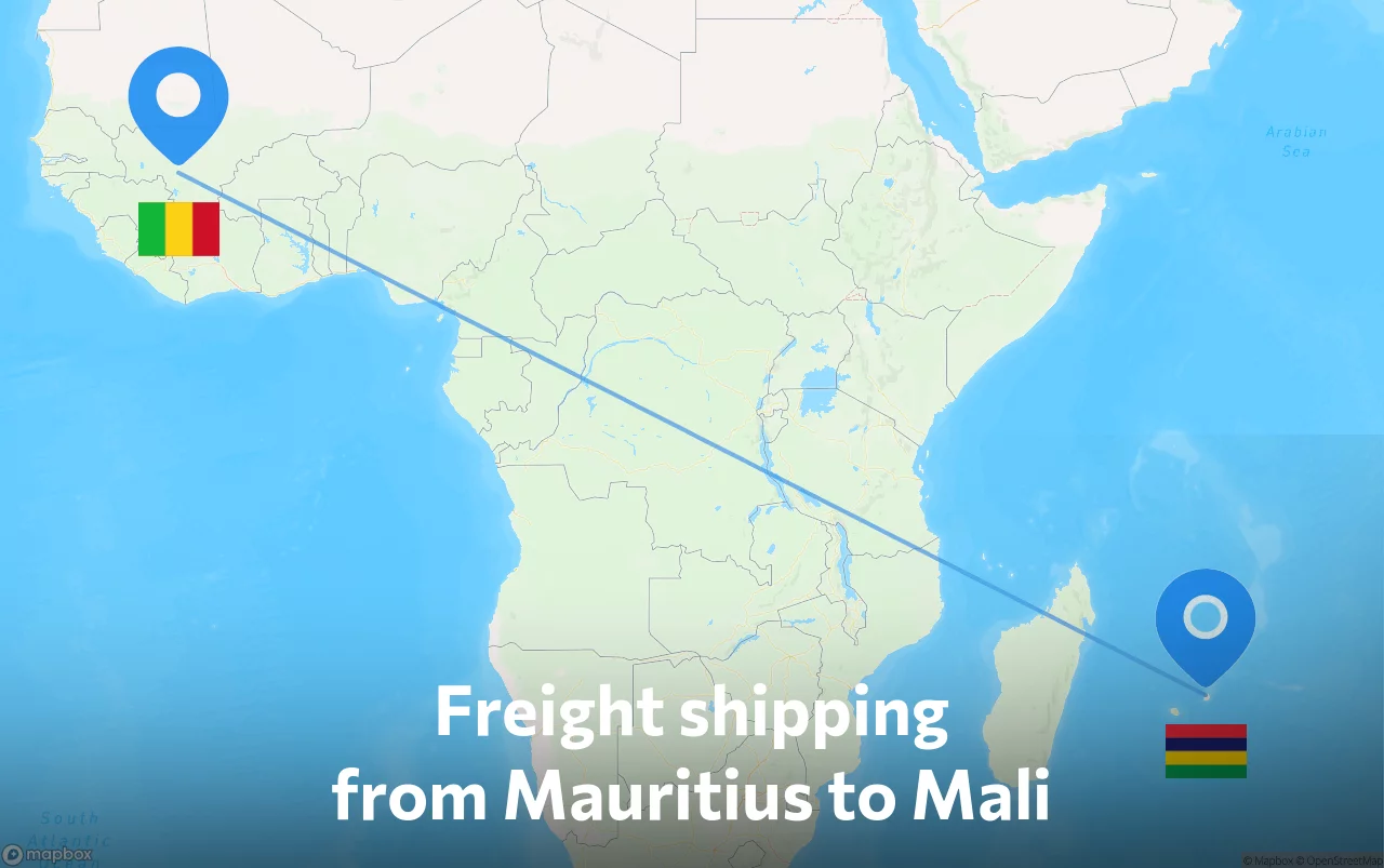Shipping route from Mauritius to Mali