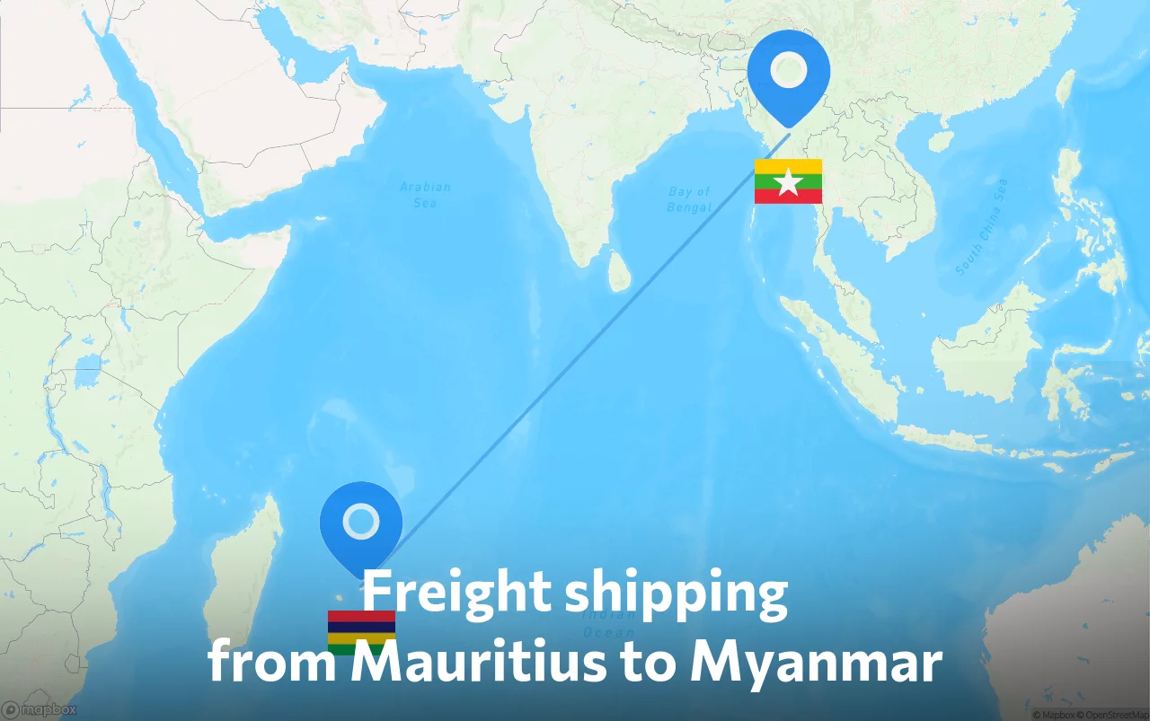 Shipping route from Mauritius to Myanmar