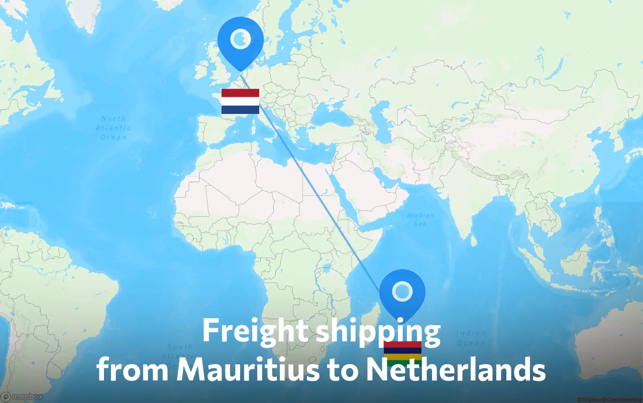 Shipping route from Mauritius to Netherlands