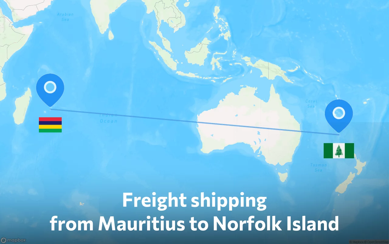 Shipping route from Mauritius to Norfolk Island