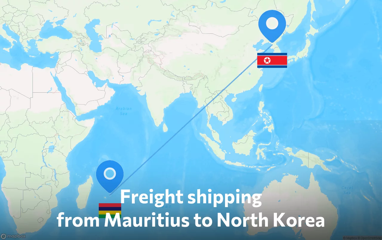 Shipping route from Mauritius to North Korea