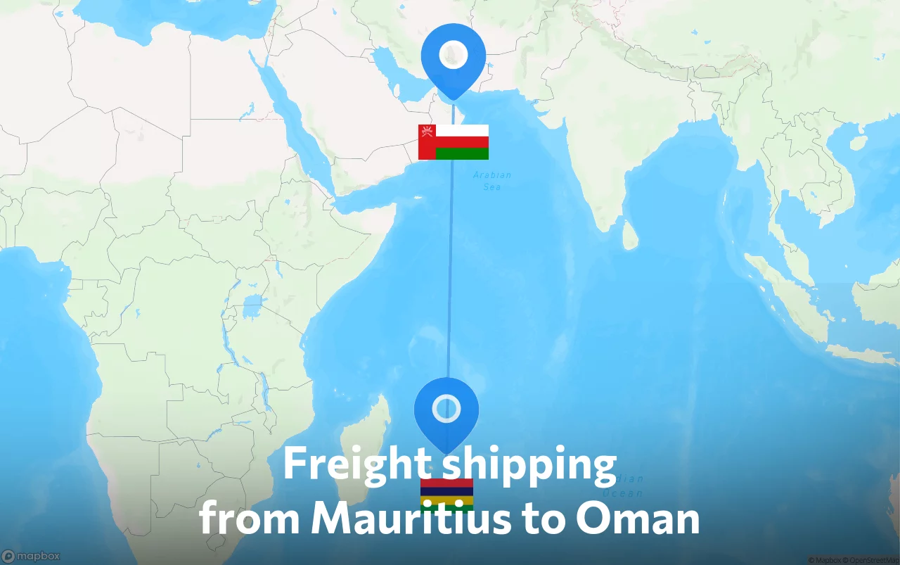 Shipping route from Mauritius to Oman