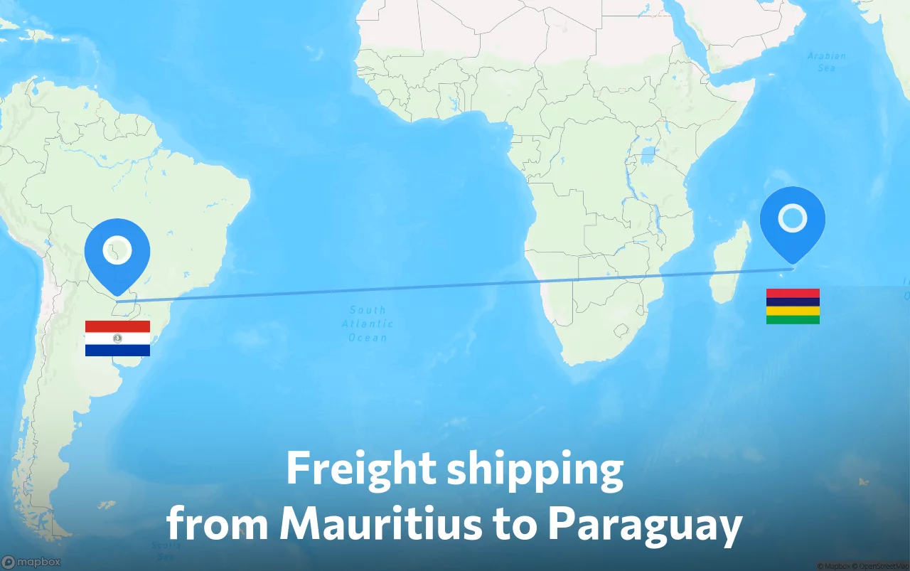 Shipping route from Mauritius to Paraguay