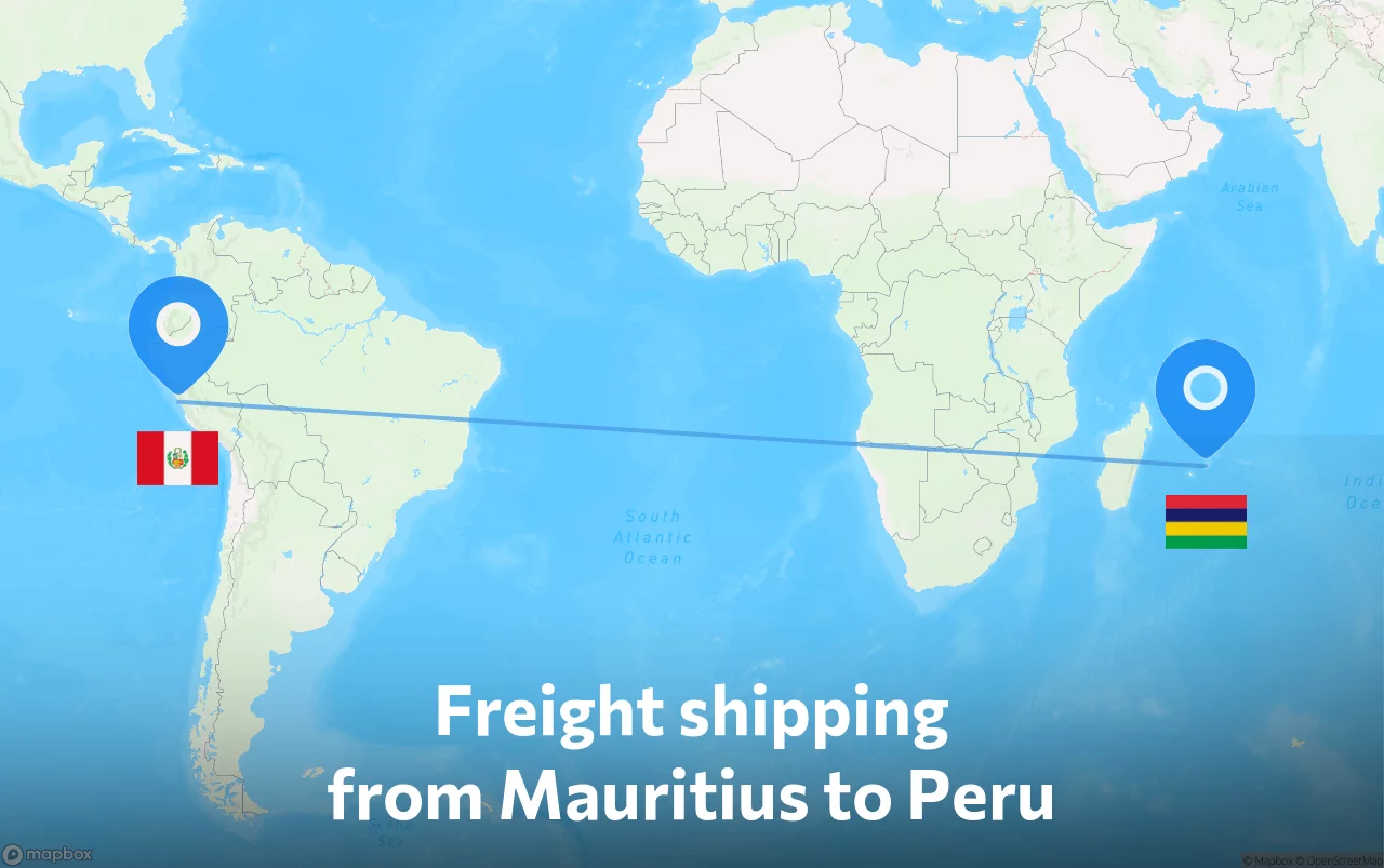 Shipping route from Mauritius to Peru