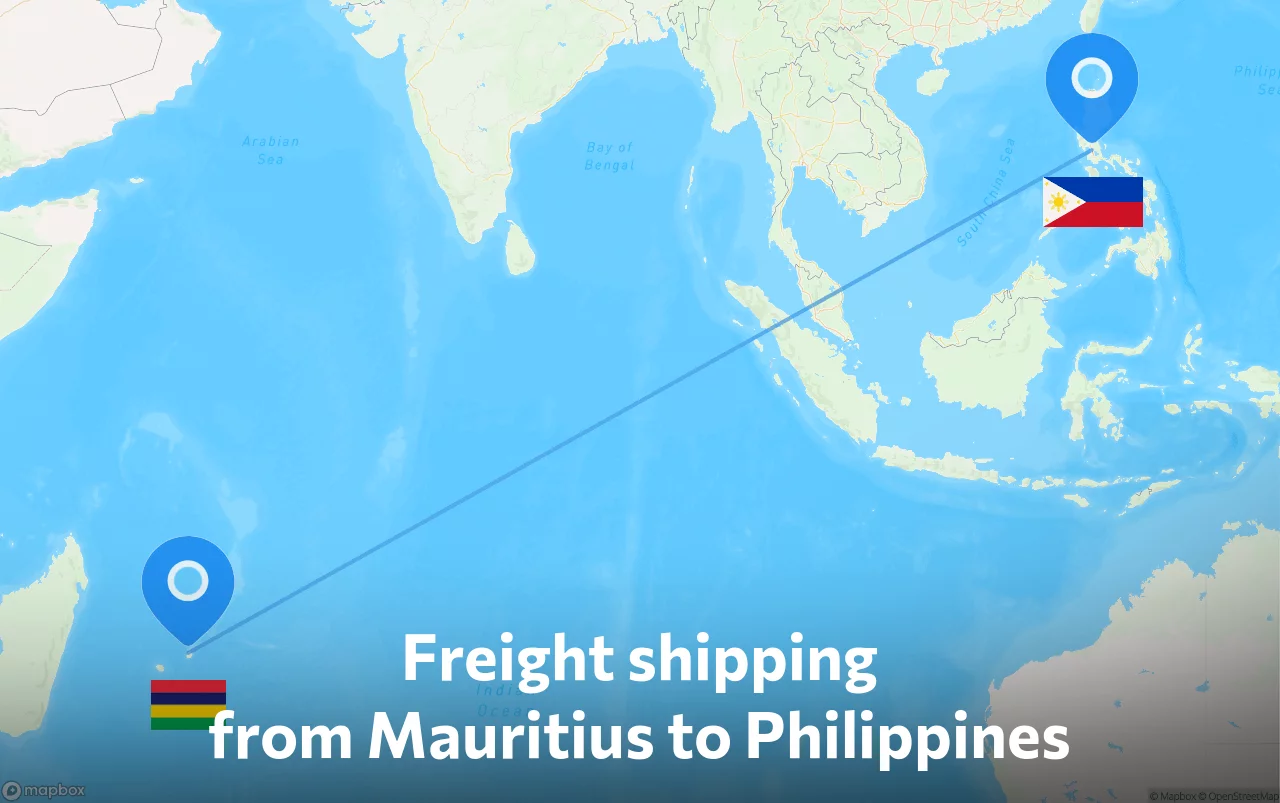 Shipping route from Mauritius to Philippines