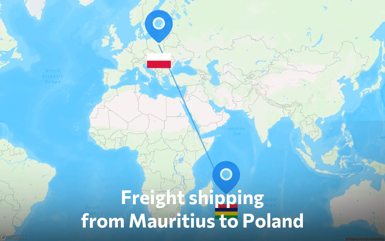 Shipping route from Mauritius to Poland