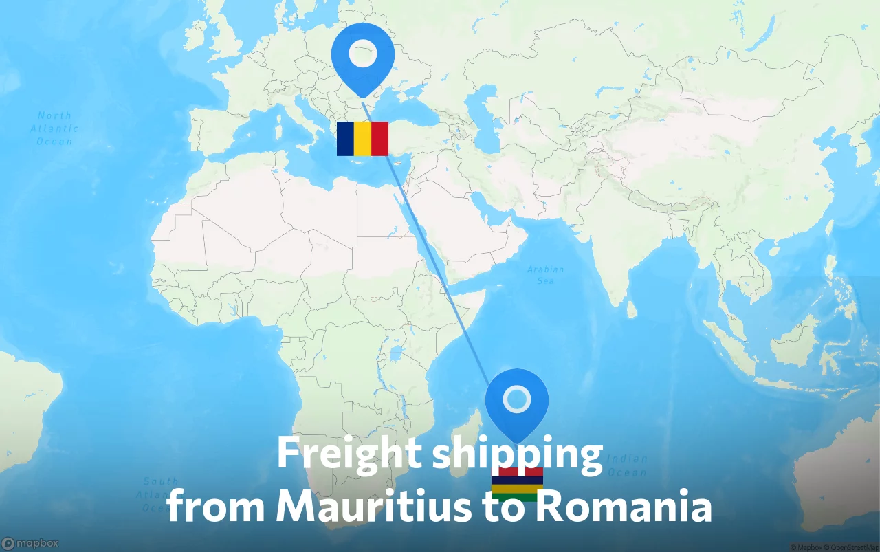 Shipping route from Mauritius to Romania