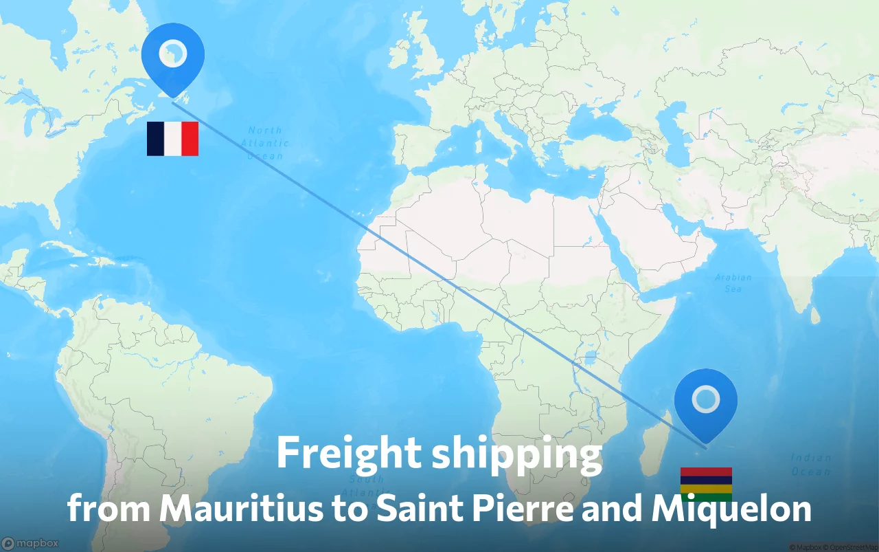 Shipping route from Mauritius to Saint Pierre and Miquelon