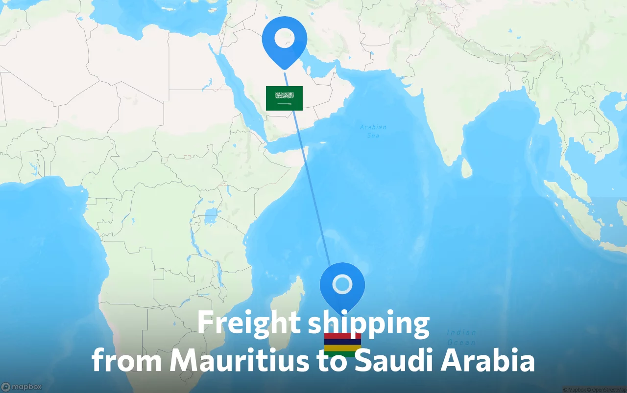 Shipping route from Mauritius to Saudi Arabia