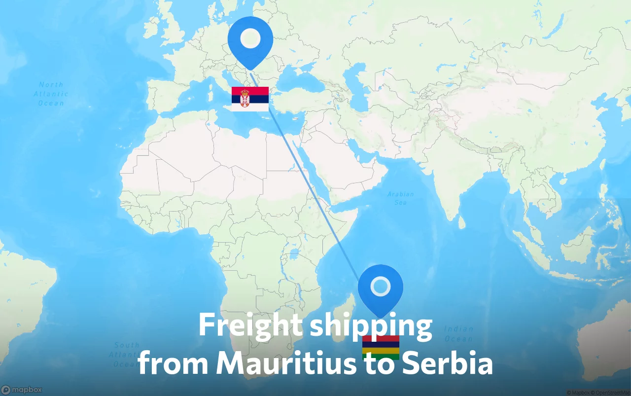 Shipping route from Mauritius to Serbia