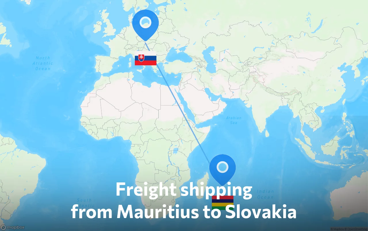 Shipping route from Mauritius to Slovakia