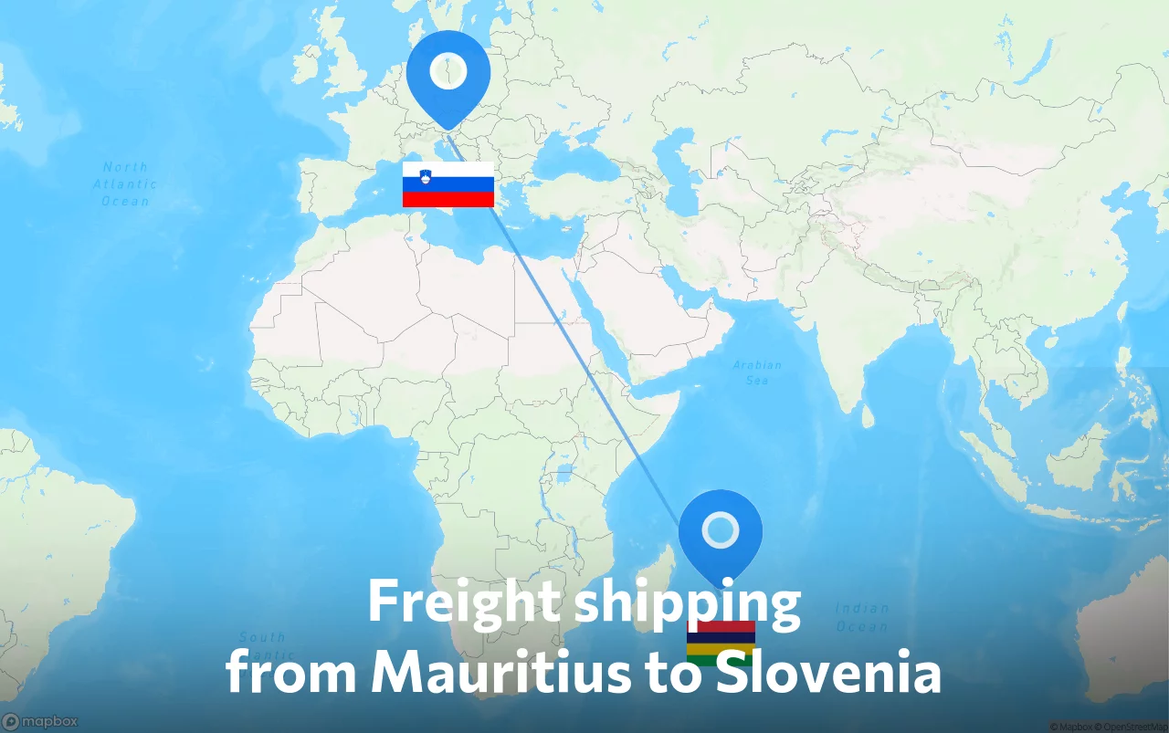 Shipping route from Mauritius to Slovenia