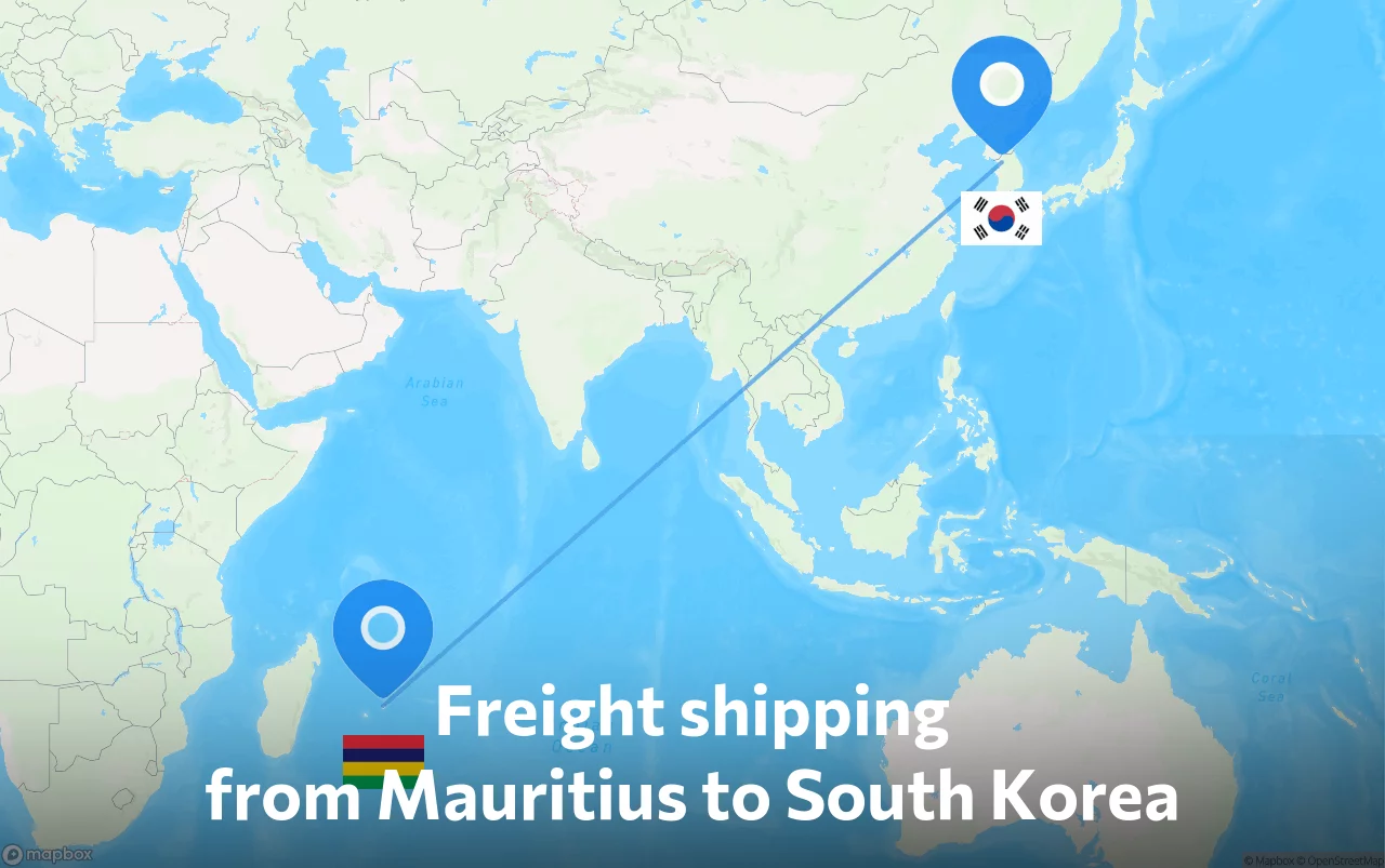 Shipping route from Mauritius to South Korea