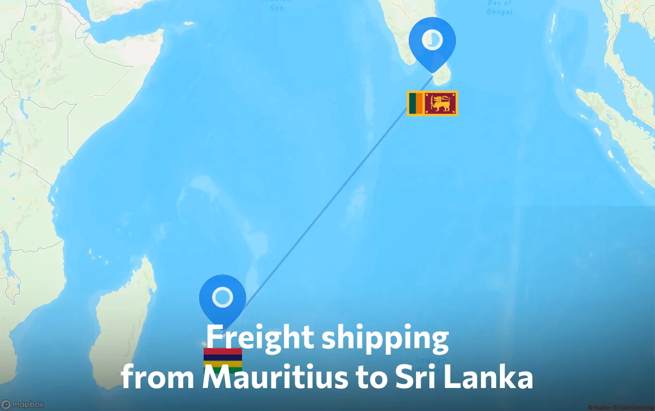 Shipping route from Mauritius to Sri Lanka