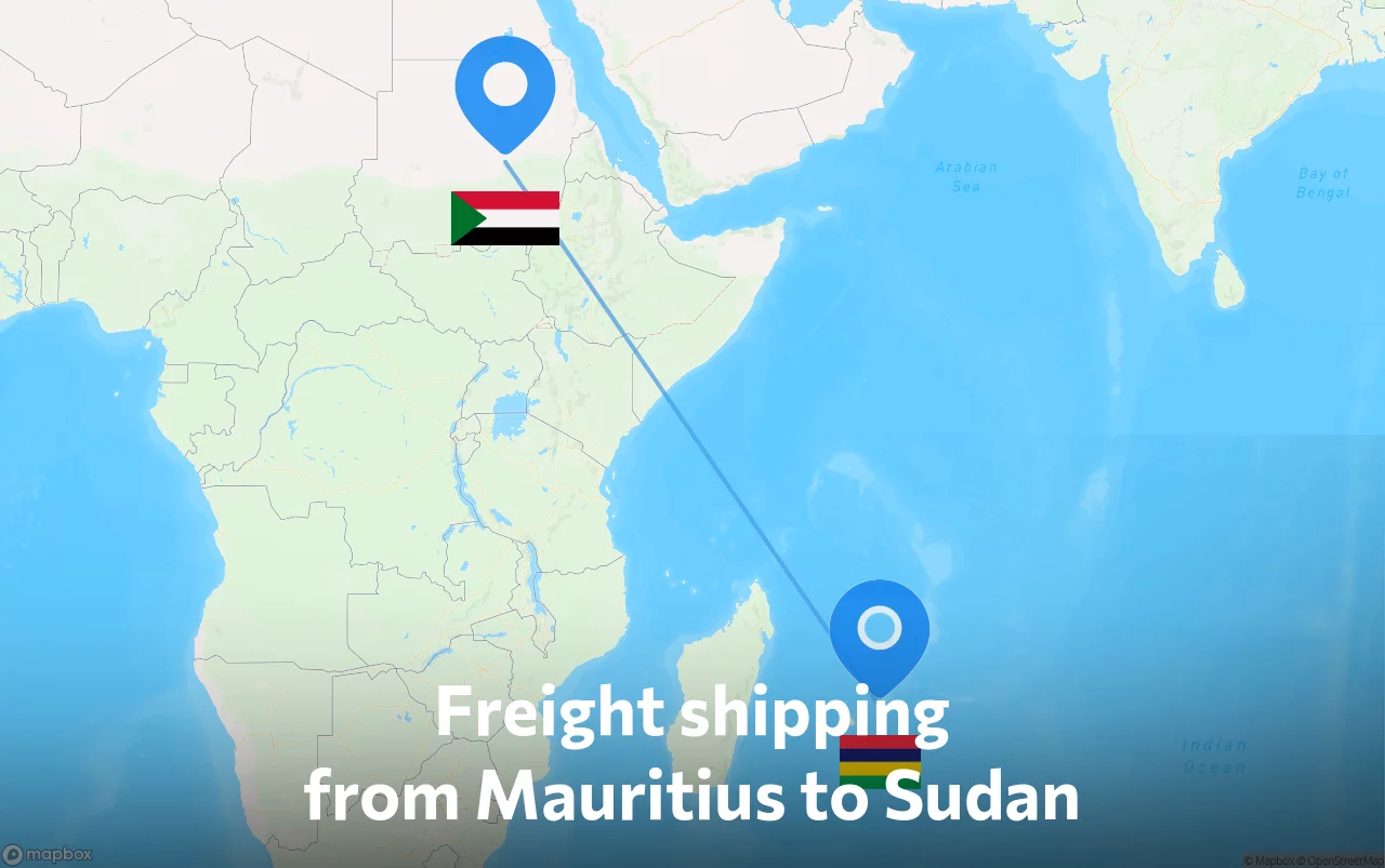 Shipping route from Mauritius to Sudan