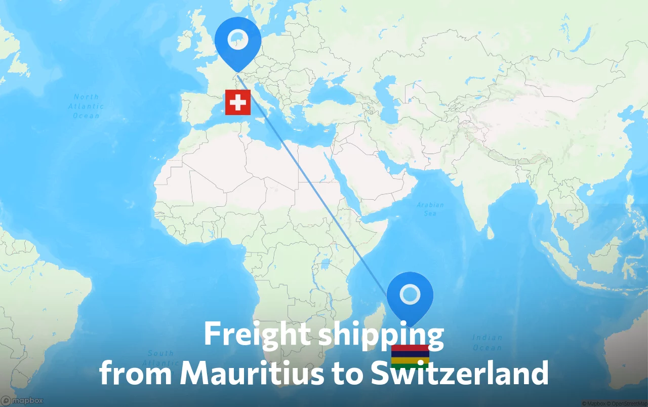 Shipping route from Mauritius to Switzerland
