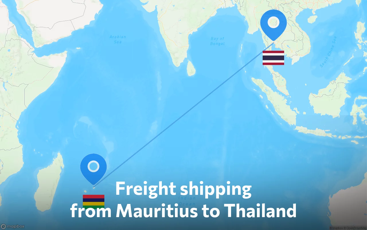 Shipping route from Mauritius to Thailand