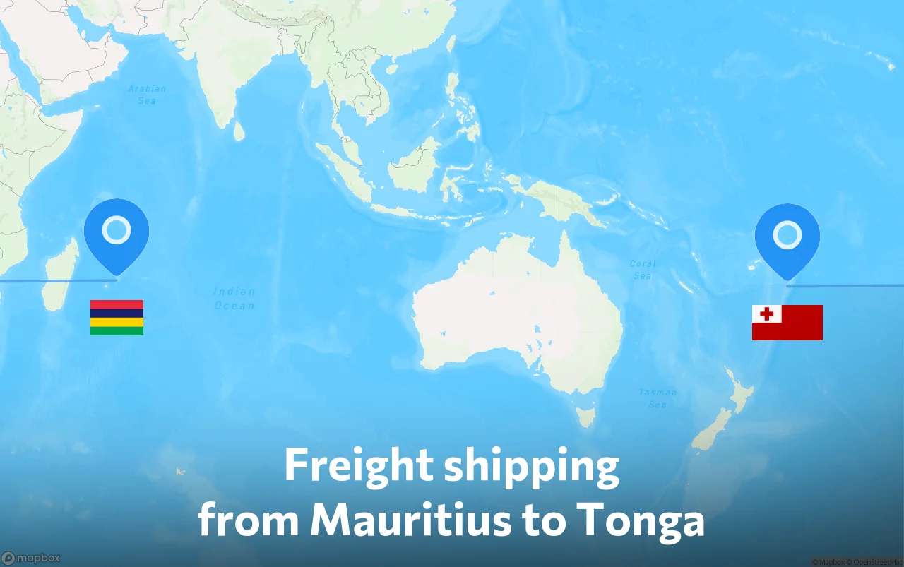 Shipping route from Mauritius to Tonga