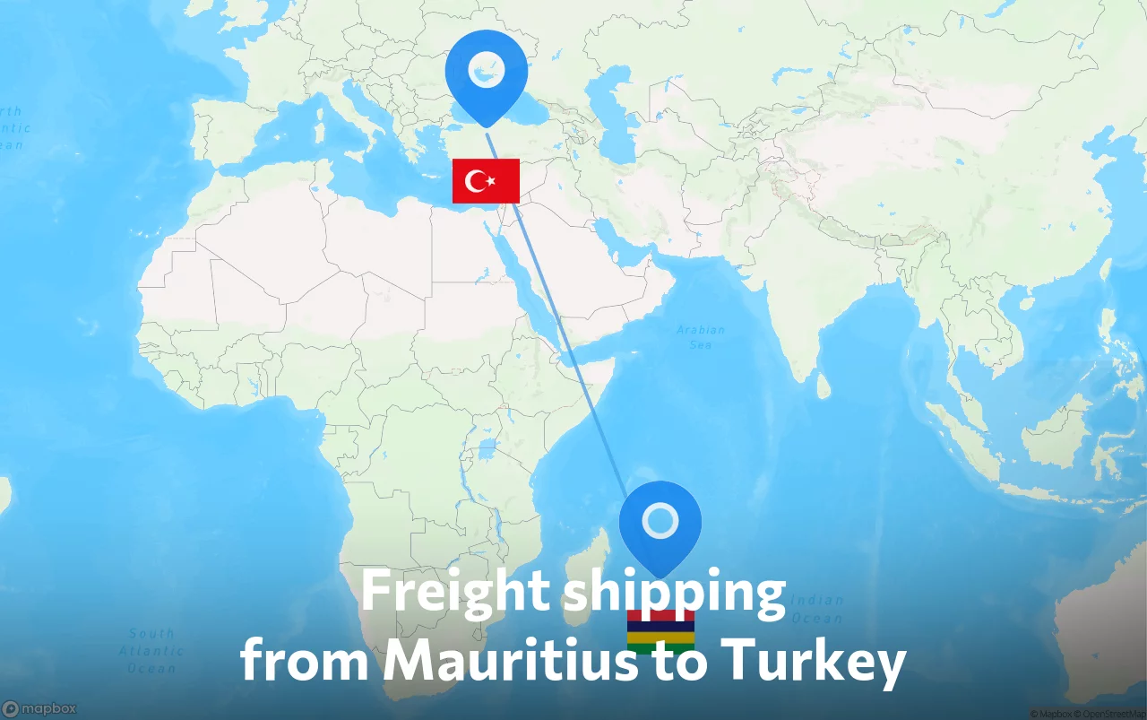 Shipping route from Mauritius to Turkey