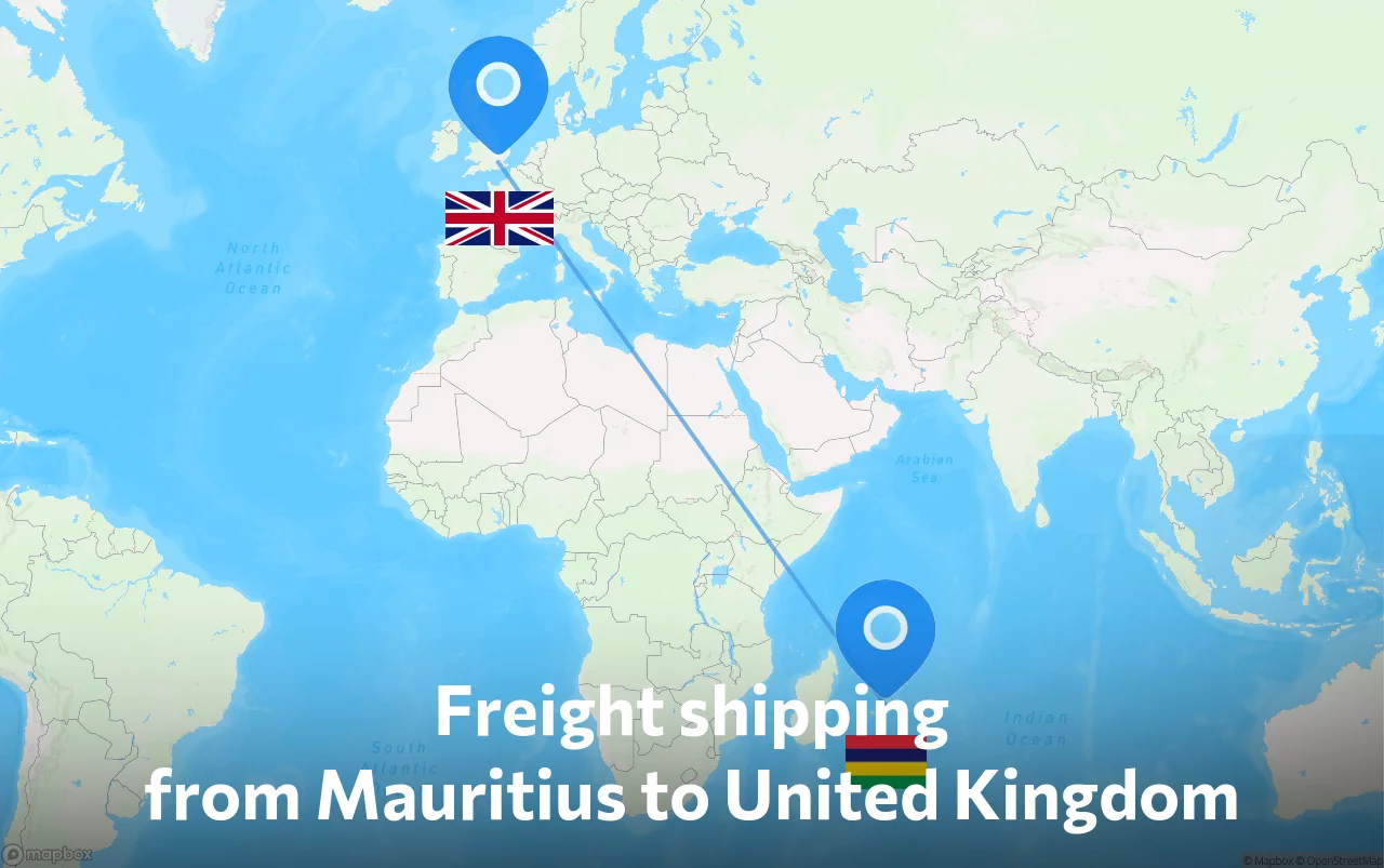 Shipping route from Mauritius to United Kingdom