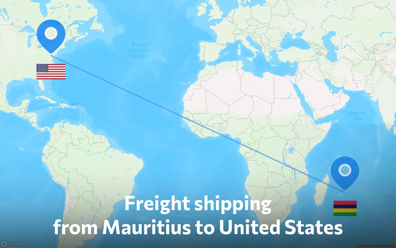 Shipping route from Mauritius to United States