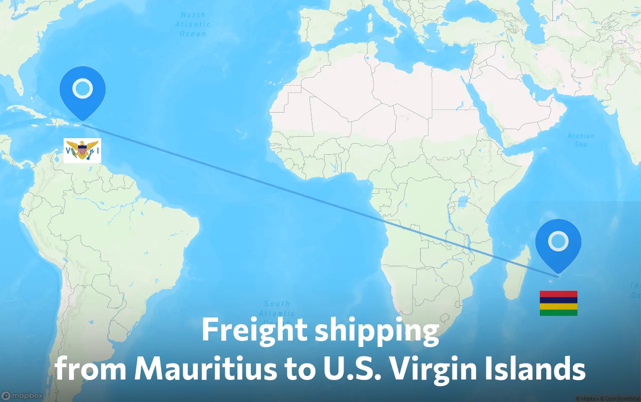Shipping route from Mauritius to U.S. Virgin Islands