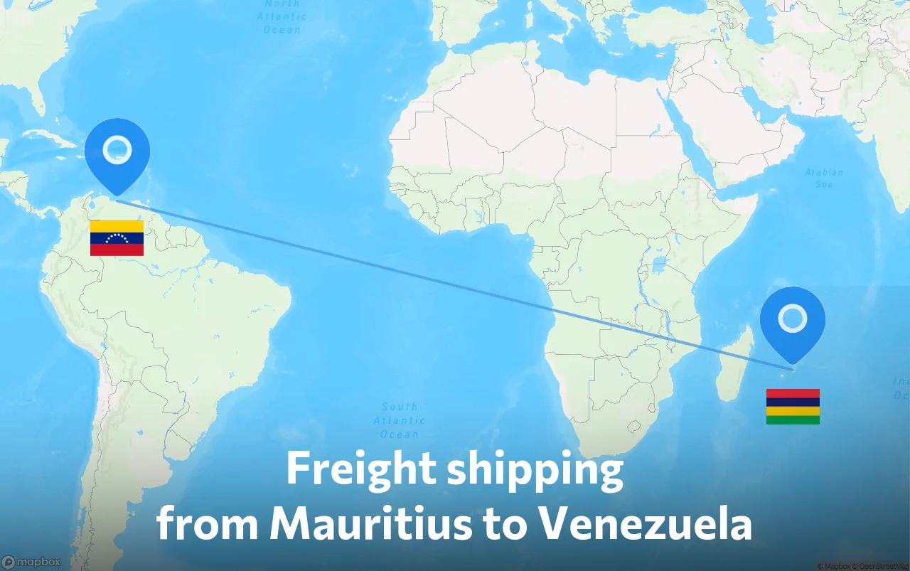 Shipping route from Mauritius to Venezuela