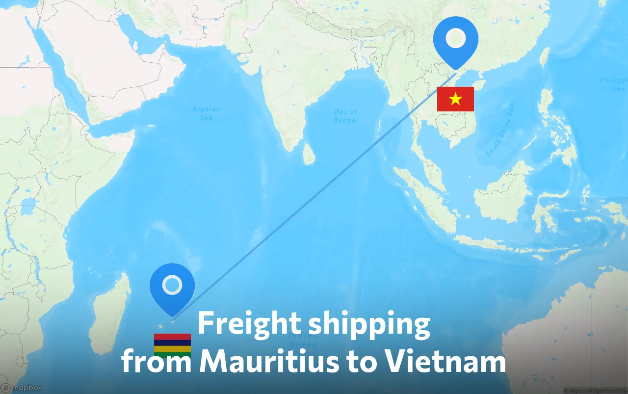 Shipping route from Mauritius to Vietnam