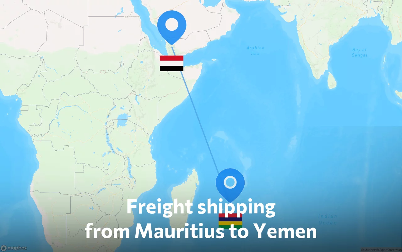 Shipping route from Mauritius to Yemen