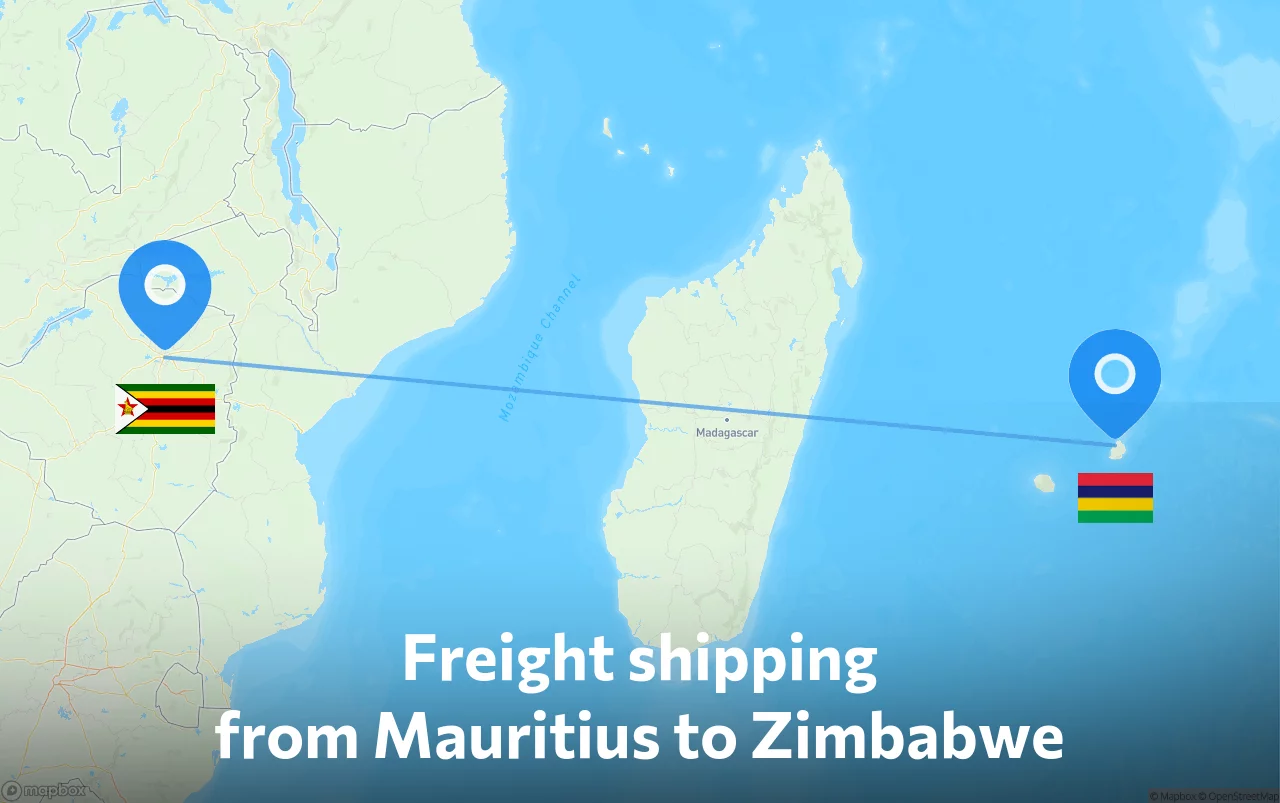 Shipping route from Mauritius to Zimbabwe