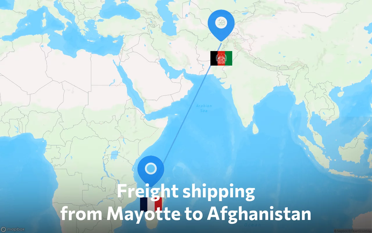 Shipping route from Mayotte to Afghanistan
